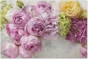 Tablou - Flori pe perete culorile pastel (90x60 cm)