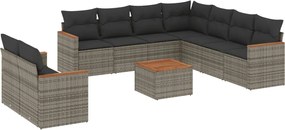 vidaXL Set mobilier de grădină cu perne, 10 piese, gri, poliratan