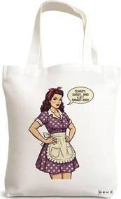 Sacosa de Panza pentru Cumparaturi, Geanta Tote, model Classy sassy and a bit of smarty 38 x 34.5 cm, Alba, BEKZ®