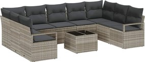 vidaXL Set de canapele pentru grădină 10 pcs Gri deschis poliratan