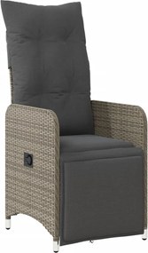 vidaXL Scaun de grădină rabatabil cu perne, gri, poliratan