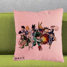 Perna Personalizata My Hero Academia Clasa 1-A Complet, 40x40 cm, Roz, Husa Detasabila, Perna Inclusa, BEKZ®