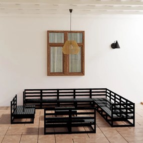 vidaXL Set mobilier de grădină, 14 piese, negru, lemn masiv de pin