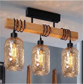 Brilagi - Lustră aplicată WOOD GLASS 3xE27/60W/230V pin/negru/maro fumuriu