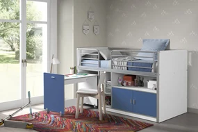 Pat Supraetajat cu Birou Extensibil și Spații de Depozitare, Albastru (Metal și PAL) – Bonny – Vipack