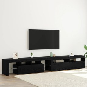 Set de 2 cabine TV cu lumini LED din lemn prelucrat de stejar negru
