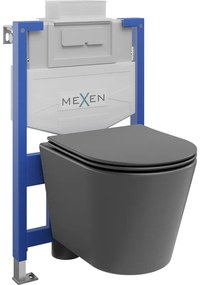 Mexen set WC încastrat cadru Felix XS-U cu vas de toaletă Rico și capac de toaletă cu închidere lentă, Gri închis mat - 6853072