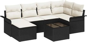 vidaXL Set de canapele pentru grădină cu pernă 7 pcs Negru poliratan