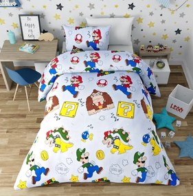 Lenjerie de pat copii bumbac Super Mario /160x200 cm dimensiune standard