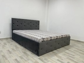 Dormitor Erika / Paris, culoare alb / gri, cu pat tapitat 160 x 200 cm, dulap cu oglinda 150 cm, comoda si 2 noptiere