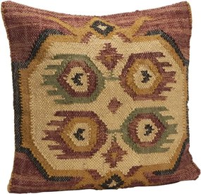 Față de pernă din iută țesută manual cu model geometric kilim, 50×50 cm, „Jopf"