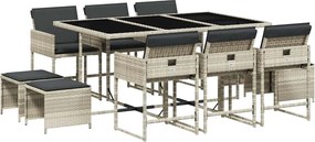 vidaXL Set mobilier de grădină cu perne 11 piese gri deschis poliratan