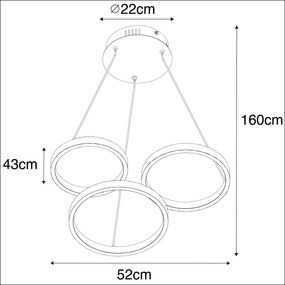 Lampă suspendată neagră incluzând LED cu dimmer în 3 trepte cu 3 lumini - Rondas