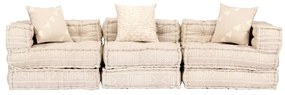 Canapea puf modulara cu 3 locuri, bej, material textil Bej, Canapea cu 3 locuri cu spatar si cotiera