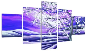 Tablou violet cu pom înflorit (125x70 cm), în 40 de alte dimensiuni noi