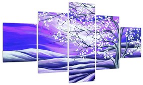 Tablou violet cu pom înflorit (125x70 cm), în 40 de alte dimensiuni noi