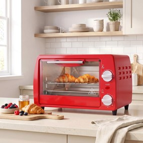 HOMCOM Mini cuptor electric 10L, 750W, cu temperatură reglabilă și timer, 36,5x26x22 cm, roșu | Aosom Romania