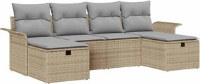 vidaXL Set de canapele pentru grădină cu pernă 6 pcs Bej Rattan poli