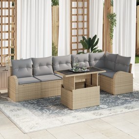 vidaXL Set de canapea de grădină 7 piese cu perne, bej, din rattan poly