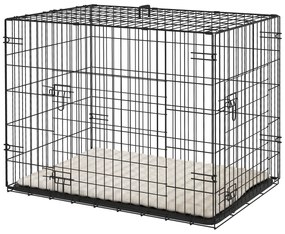 PawHut Cușcă pentru câini cușcă de transport pentru câini pliabilă cu 2 uși tavă detașabilă pernă lavabilă 76 x 53 x 60 cm negru | Aosom Romania