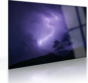 Tablou pe sticlă - cerul violet cu fulger (70x50 cm)