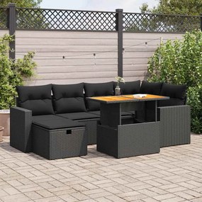 3328000 vidaXL Set mobilier grădină perne 8 piese negru, poliratan/lemn acacia