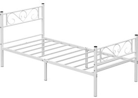Cadru De Pat Din Metal, De O Persoana, Alb, Dimensiune Saltea 90 X 190 Cm