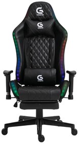 Scaun gaming cu sistem iluminare bandă LED RGB, Masaj in perna lombara, Suport picioare, funcție sezlong, SIG 5020, Negru