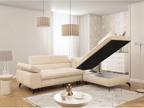 Colțar crem cu tapițerie din chenille (cu colț pe partea dreaptă/în formă de ”L”) Marbeya – Ropez