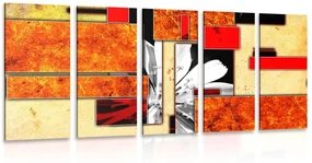 Tablou 5-piese abstracție florală portocalie