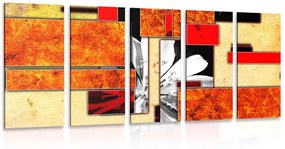 Tablou 5-piese abstracție florală portocalie