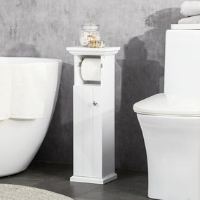 Kleankin Dulap Baie cu Suport Hârtie Igienică MDF 21.5x17.8x66.5cm Alb | Aosom Romania