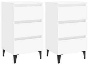 805906 vidaXL Noptiere cu picioare metalice, 2 buc., alb, 40x35x69 cm