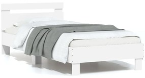838750 vidaXL Cadru de pat cu tăblie și lumini LED, alb, 75x190 cm