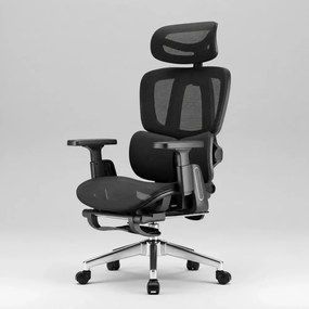MILANO E06 Executive – Scaun Ergonomic cu Suport Lombar Reglabil în 2 Trepte, Tetieră Reglabilă, Cotiere 3D, Reclinare 135°, Suport pentru Picioare și Bază Metalică, Mesh, Negru