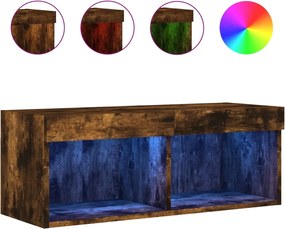 vidaXL Comodă TV cu lumini LED, stejar fumuriu, 80x30x30 cm