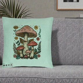 Perna Decorativa Ciuperci Vintage Floral, 40x40 cm, Verde Menta, Husa Detasabila, Perna Inclusa, BEKZ®