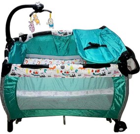Patut Pliant rotund cu balansoar, Tarc copii Baby Care™ ROUND NEST, Pliabil pe 2 Niveluri cu muzica si Masa infasat, Jucarie Carusel cu jucarii din