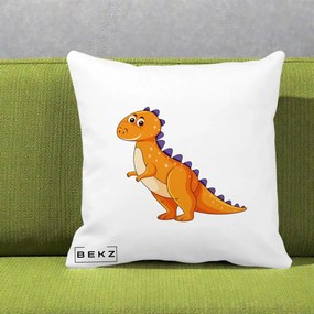 Perna Decorativa T-Rex Portocaliu, 40x40 cm, Alba Mata, Husa Detasabila, Perna Inclusa, BEKZ®