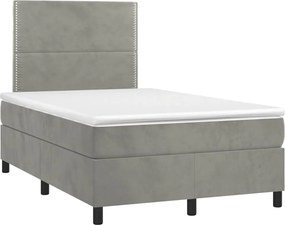 vidaXL Pat box spring cu saltea, gri deschis, 120x190 cm, catifea