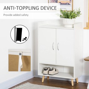 Dulap Pantofar Economie de spatiu din Lemn Alb cu Compartiment deschis, Dulap Pantofar Design pentru Intrare, 60x30x92cm HOMCOM | Aosom RO