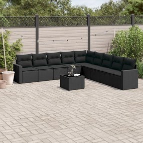 vidaXL Set canapele de grădină cu perne, 10 piese, negru, poliratan