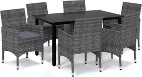 vidaXL Set mobilier de grădină cu perne, 7 piese, gri, poliratan