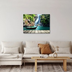 Tablou - Apă peisaj mediteranean cu barca (70x50 cm)