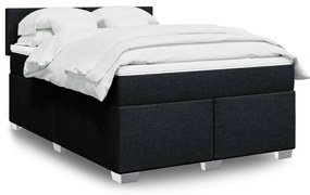vidaXL Pat box spring cu saltea, negru, 140x200 cm, textil