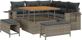 vidaXL Set de canapele pentru grădină cu pernă 8 pcs Gri poliratan