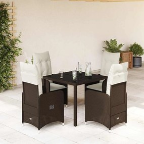 vidaXL Set bistro de grădină, 5 piese, cu perne, maro, poliratan