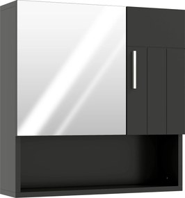 kleankin Dulap cu Oglindă pentru Baie 2 Uși și Raft Deschis 54x15.2x55.3 cm Negru | Aosom Romania