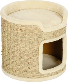 PawHut Ansamblu de Zgâriat pentru Pisici, 37 cm, 2 Niveluri, cu Ascunzătoare și Sfoară din Sisal, până la 5 kg, Kaki | Aosom Romania