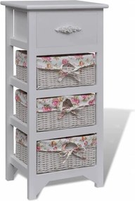 vidaXL Dulap cu 1 sertar și 3 coșuri, alb, lemn de paulownia